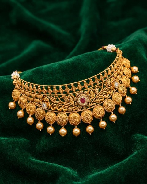 Antique Floral Choker, 22K Gold, 19.780 g