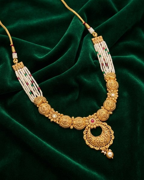 Antique Pearl Crescent Necklace, 22K Gold, 19.960 g