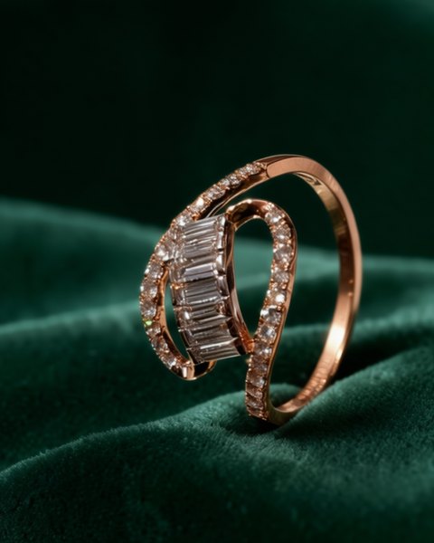 Baguette Wave Diamond Ring, 18K Rose Gold, 0.49 ct
