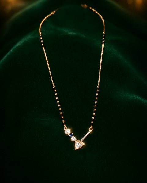 Blue Stone Drop Rose Gold Mangalsutra, 18K Rose Gold, 3.910 g