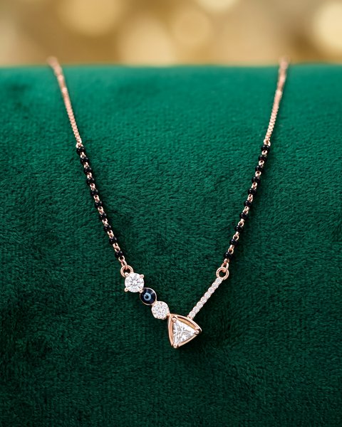Blue Stone Drop Rose Gold Mangalsutra, 18K Rose Gold, 3.910 g
