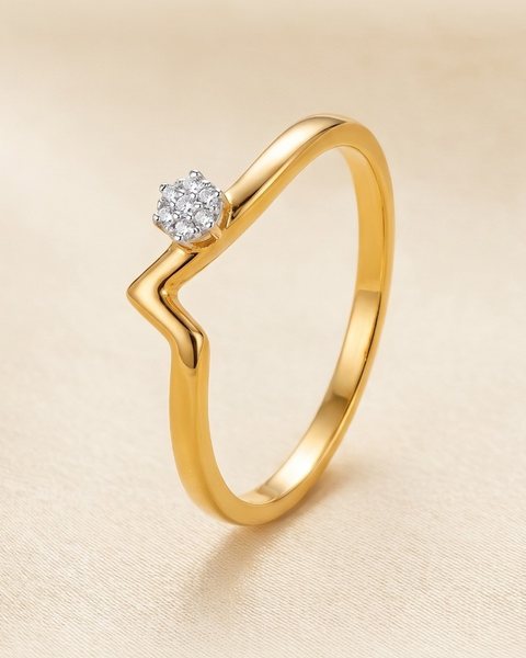 Chevron Solitaire Ring, 22K Gold, 1.078 g