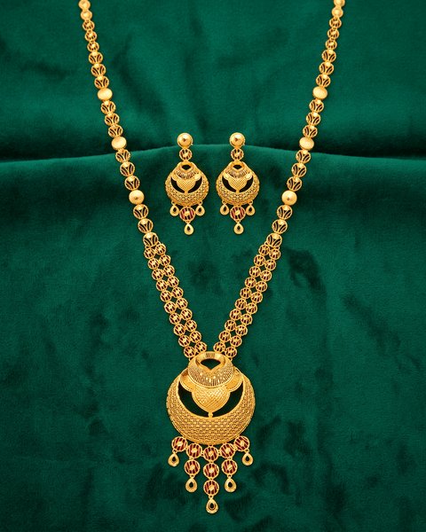 Crescent Pendant Long Necklace Set, 22K Gold, 31.140 g