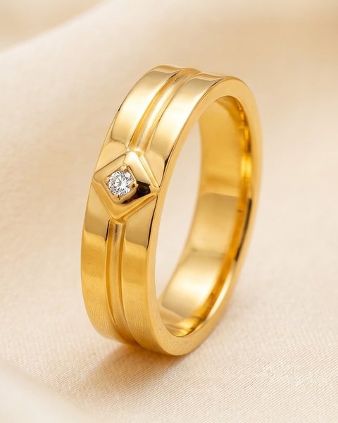 Diamond Motif Grooved Band, 22K Gold, 2.554 g