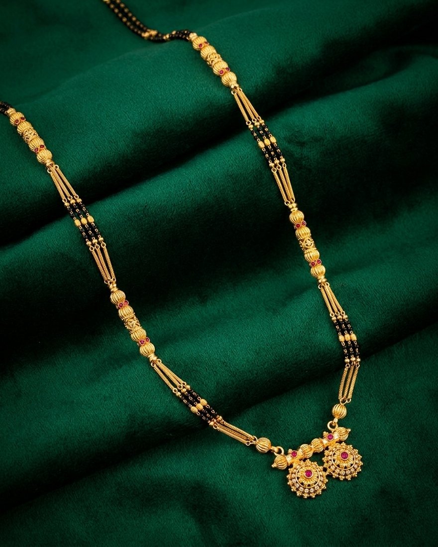 Double Flower Long Mangalsutra, 22K Gold, 41.170 g