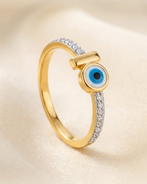 Evil Eye Bar Ring, 22K Gold, 1.386 g