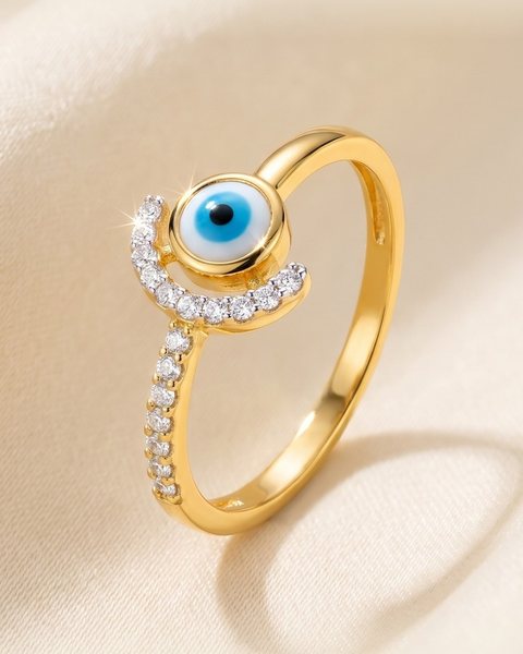 Evil Eye Crescent Ring, 22K Gold, 1.388 g