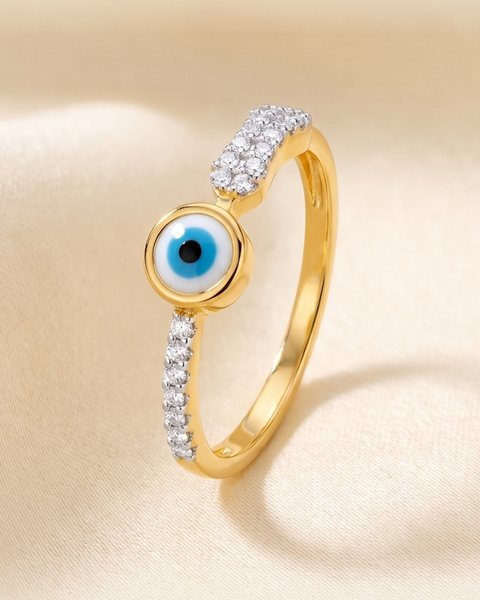 Evil Eye Pavé Band Ring, 22K Gold, 1.392 g