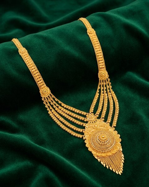 Five-Strand Rani Haar with Fringe Pendant, 22K Gold, 42.560 g