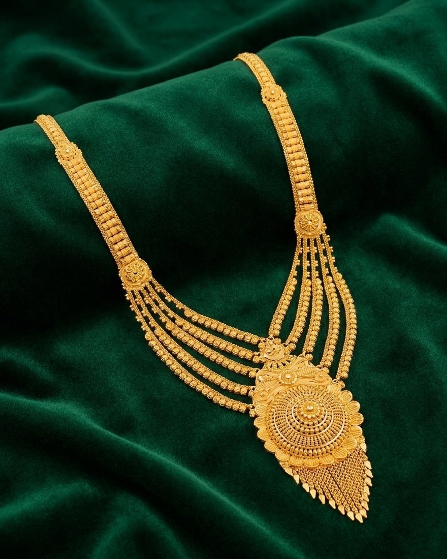 Five-Strand Rani Haar with Fringe Pendant, 22K Gold, 42.560 g
