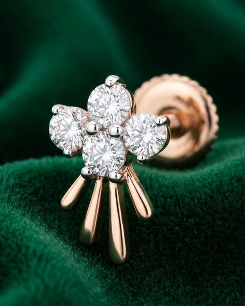 Fleur Fan Diamond Nose Pin, 18K Rose Gold, 0.08 ct