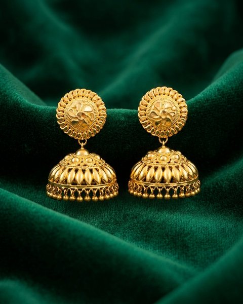 Floral Disc Dome Jhumka, 22K Gold, 15.120 g