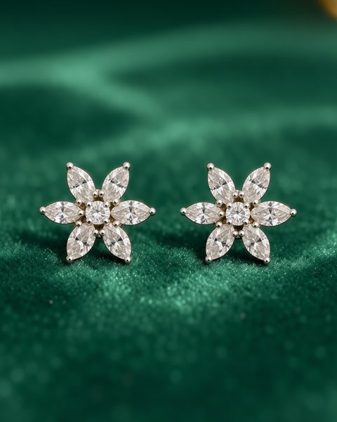 Flower Diamond Tops, 18K Yellow Gold, 0.46 ct
