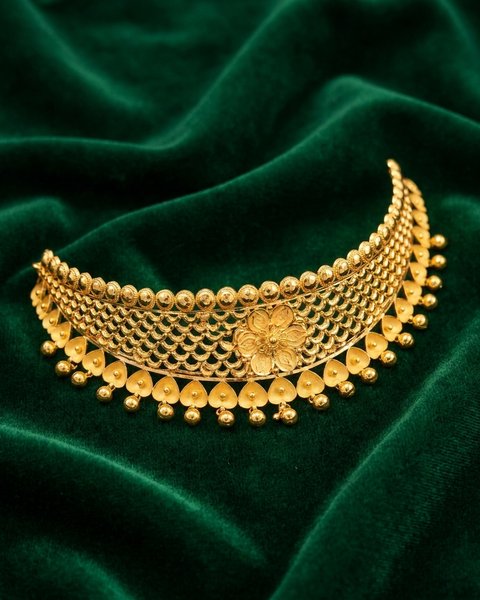Flower Filigree Choker, 22K Gold, 18.290 g