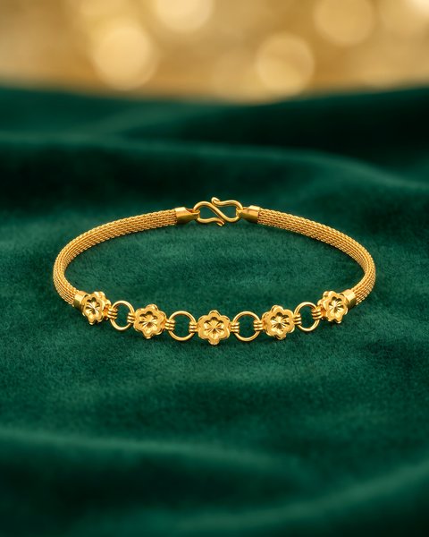 Flower Link Bracelet, 22K Gold, 3.790 g
