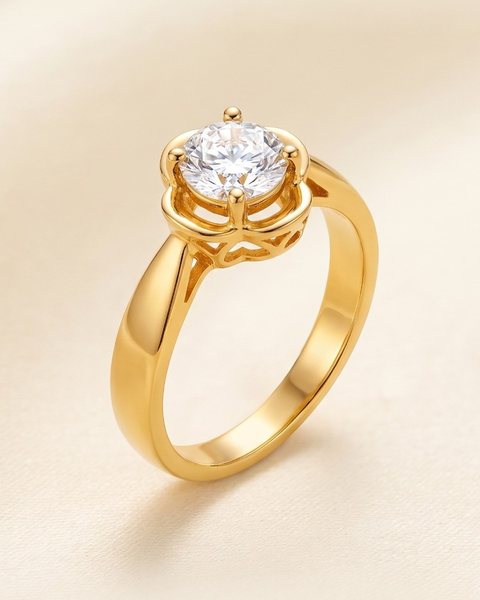 Flower Solitaire Ring, 22K Gold, 1.698 g