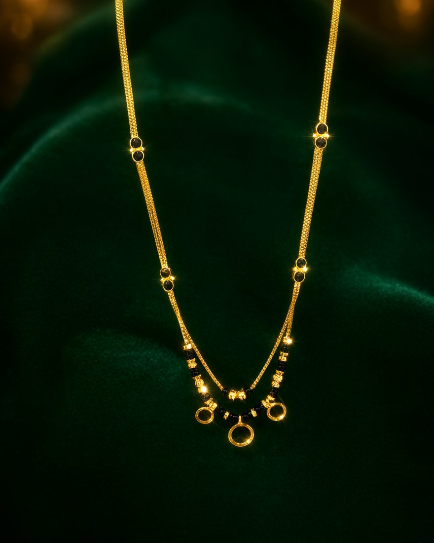 Gold Ring Double Strand Mangalsutra, 22K Gold, 8.600 g
