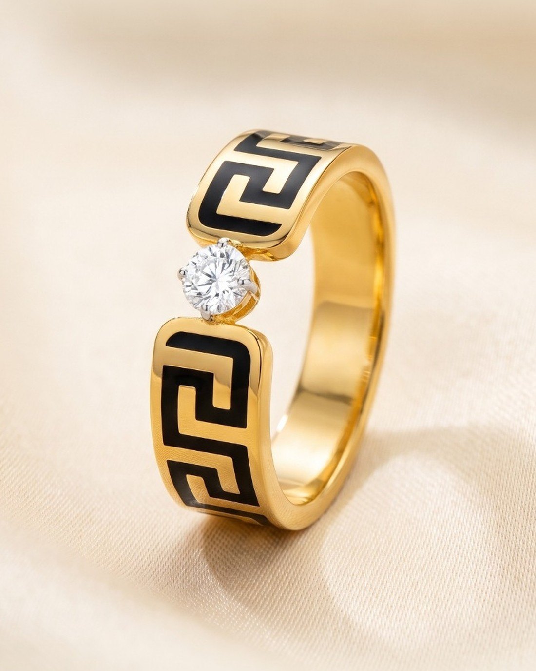 Greek Key Enamel Ring, 22K Gold, 2.876 g