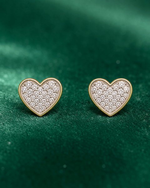 Heart Pavé Diamond Tops, 18K Yellow Gold, 0.26 ct