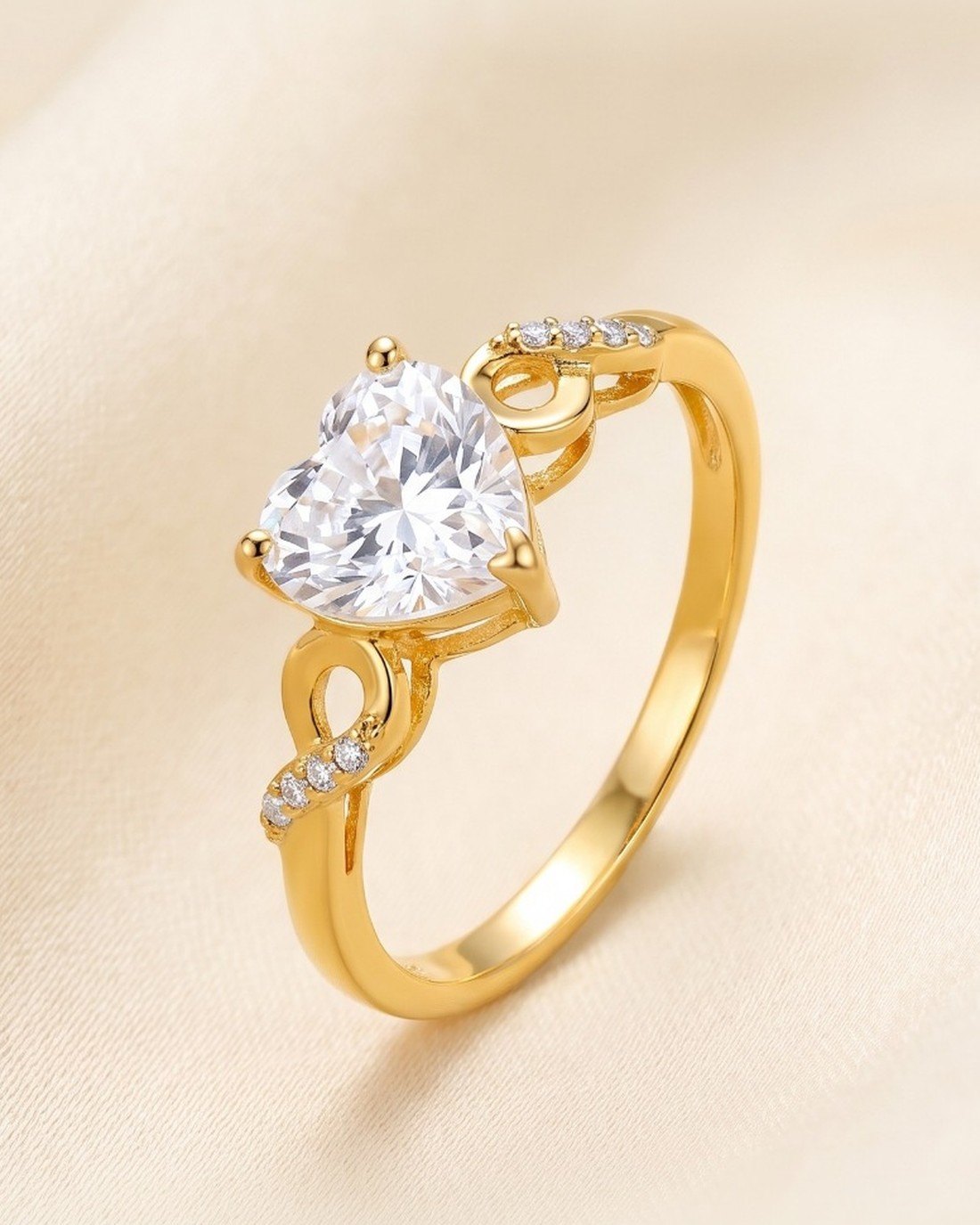Heart Solitaire Butterfly Ring, 22K Gold, 1.818 g