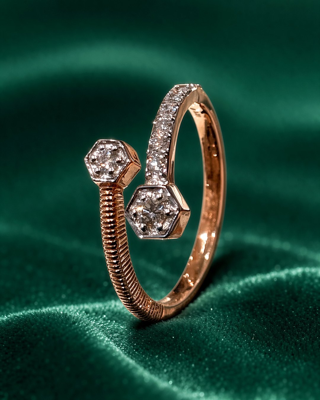 Hexagon Bypass Diamond Ring, 18K Rose Gold, 0.21 ct