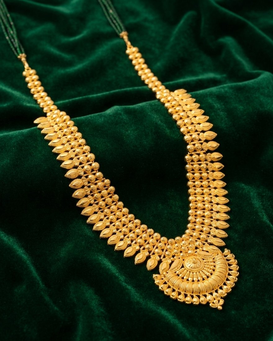 Leaf Bead Long Rani Haar, 22K Gold, 50.040 g
