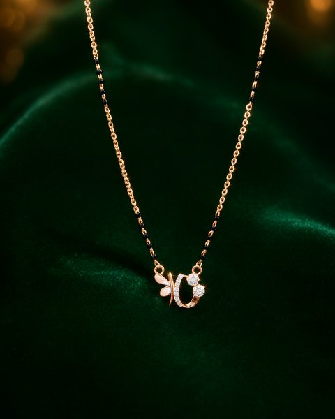 Leaf & Flower Rose Gold Mangalsutra, 18K Rose Gold, 3.580 g