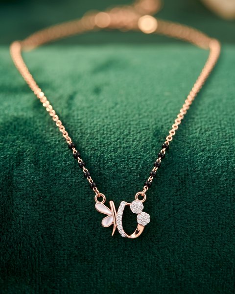 Leaf & Flower Rose Gold Mangalsutra, 18K Rose Gold, 3.580 g