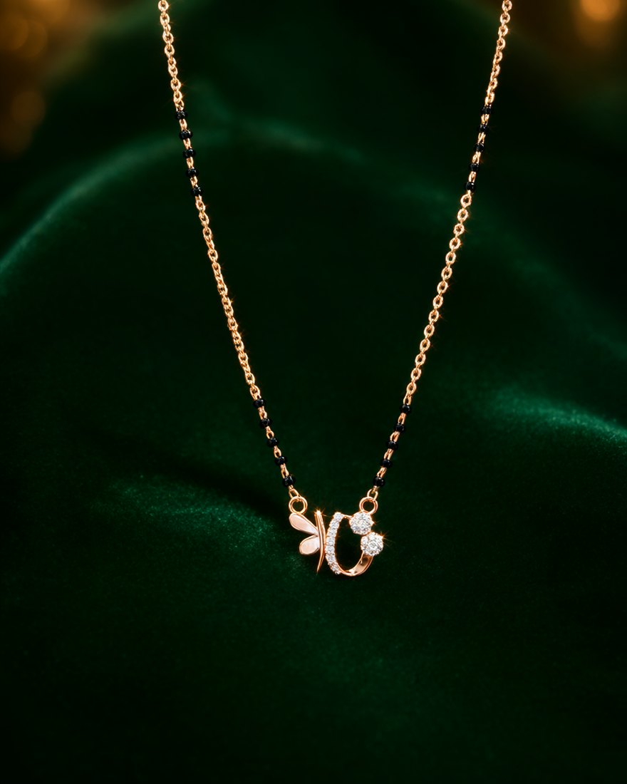 Leaf & Flower Rose Gold Mangalsutra, 18K Rose Gold, 3.580 g