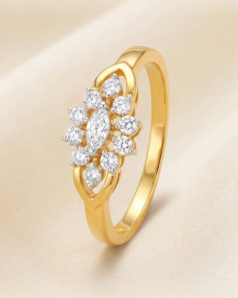 Marquise Flower Cluster Ring, 22K Gold, 1.298 g