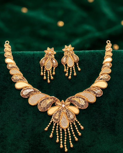 Paisley Tassel Necklace Set, 22K Gold, 30.880 g
