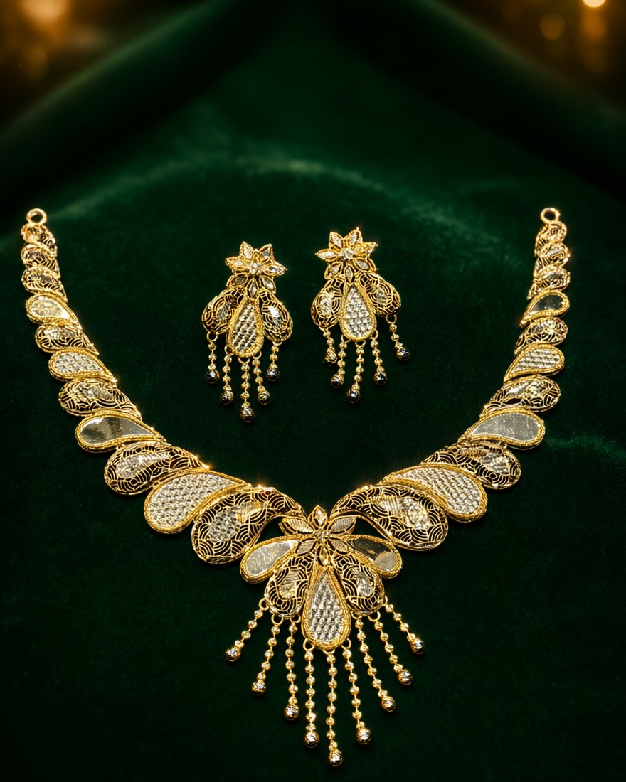 Paisley Tassel Necklace Set, 22K Gold, 30.880 g