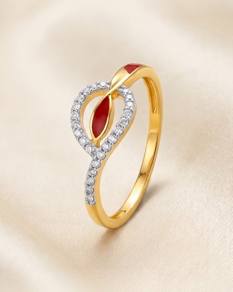 Red Enamel Sweep Ring, 22K Gold, 0.958 g