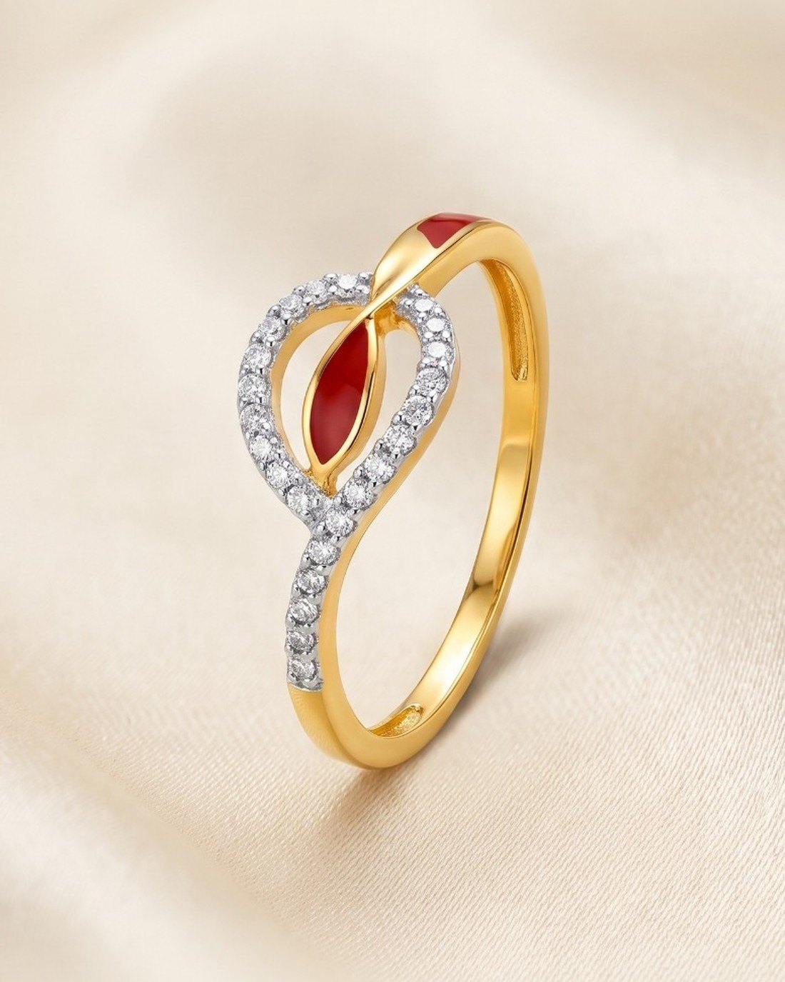 Red Enamel Sweep Ring, 22K Gold, 0.958 g