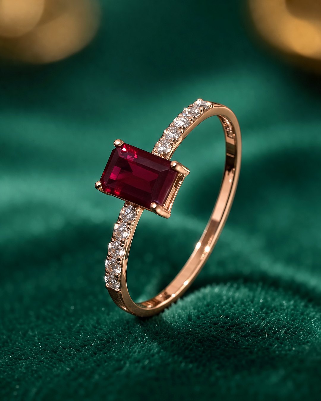 Red Stone & Diamond Ring, 18K Rose Gold, 0.11 ct