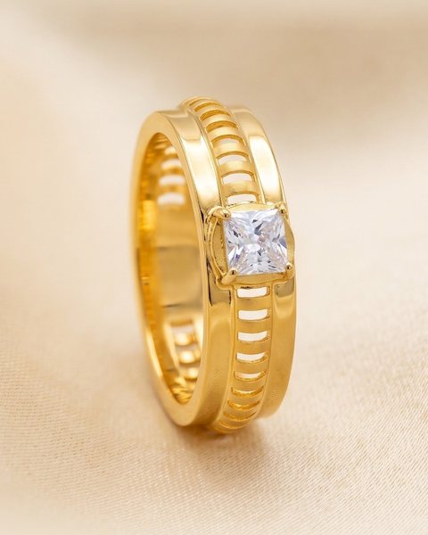 Ridged Square Stone Band, 22K Gold, 2.166 g
