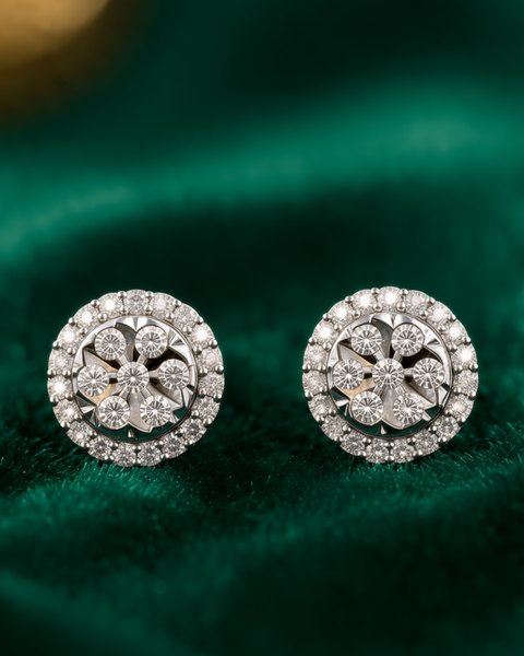 Round Halo Diamond Tops, 18K White Gold, 0.24 ct