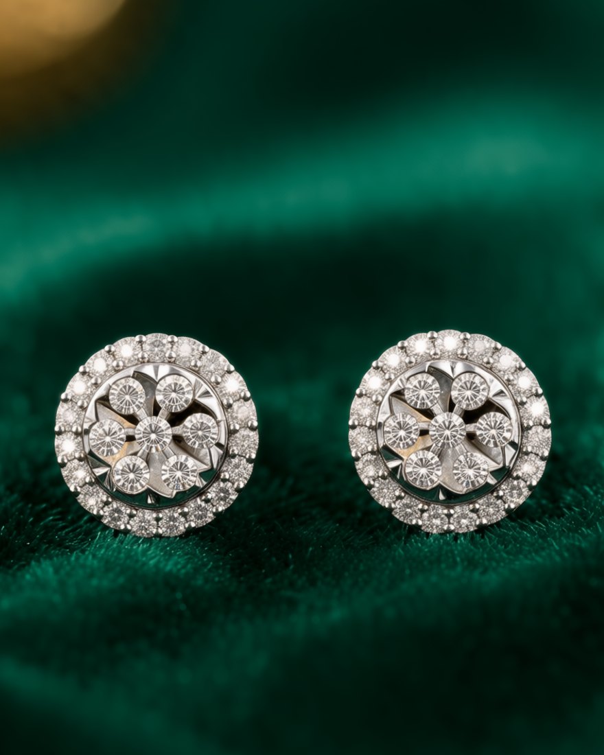 Round Halo Diamond Tops, 18K White Gold, 0.24 ct