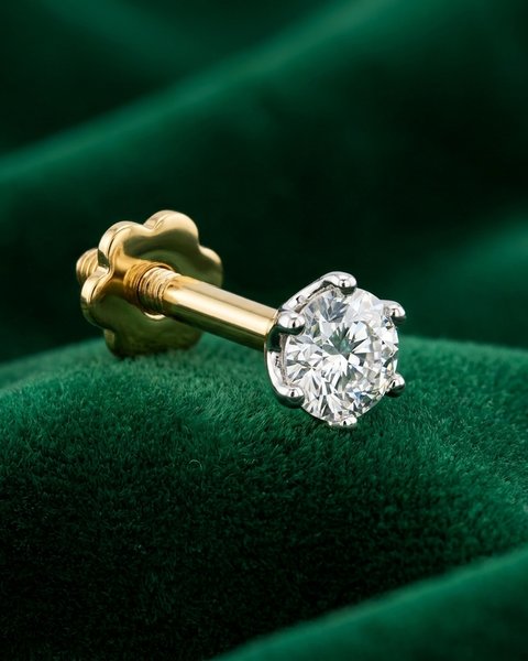 Solitaire Diamond Nose Pin, 18K Yellow Gold, 0.05 ct
