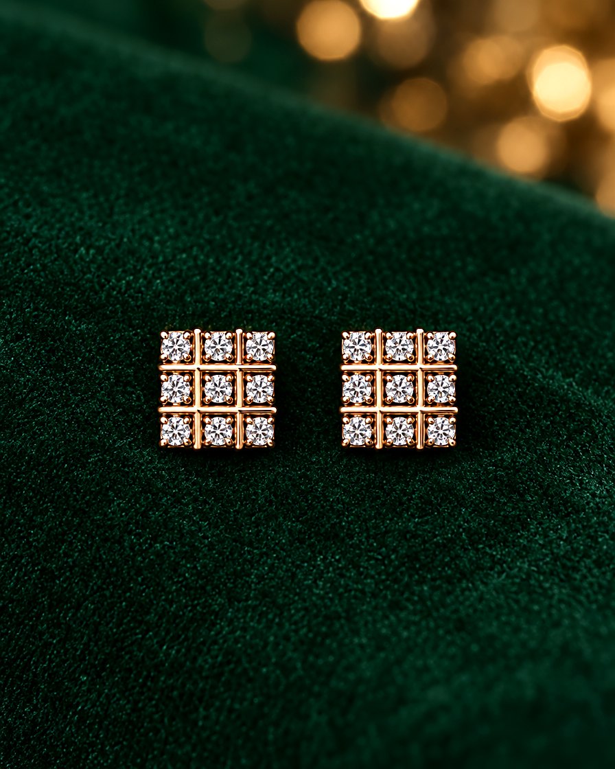 Square Grid Diamond Tops, 18K Rose Gold, 0.21 ct