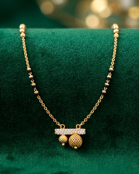 Stone Bar Bead Drop Mangalsutra, 22K Gold, 7.770 g