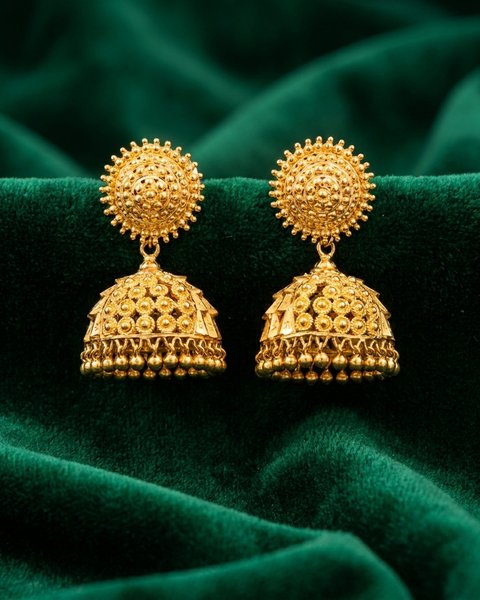 Sunburst Bell Jhumka, 22K Gold, 12.010 g