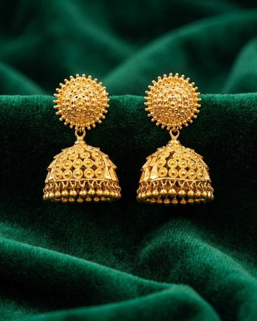 Sunburst Bell Jhumka, 22K Gold, 12.010 g