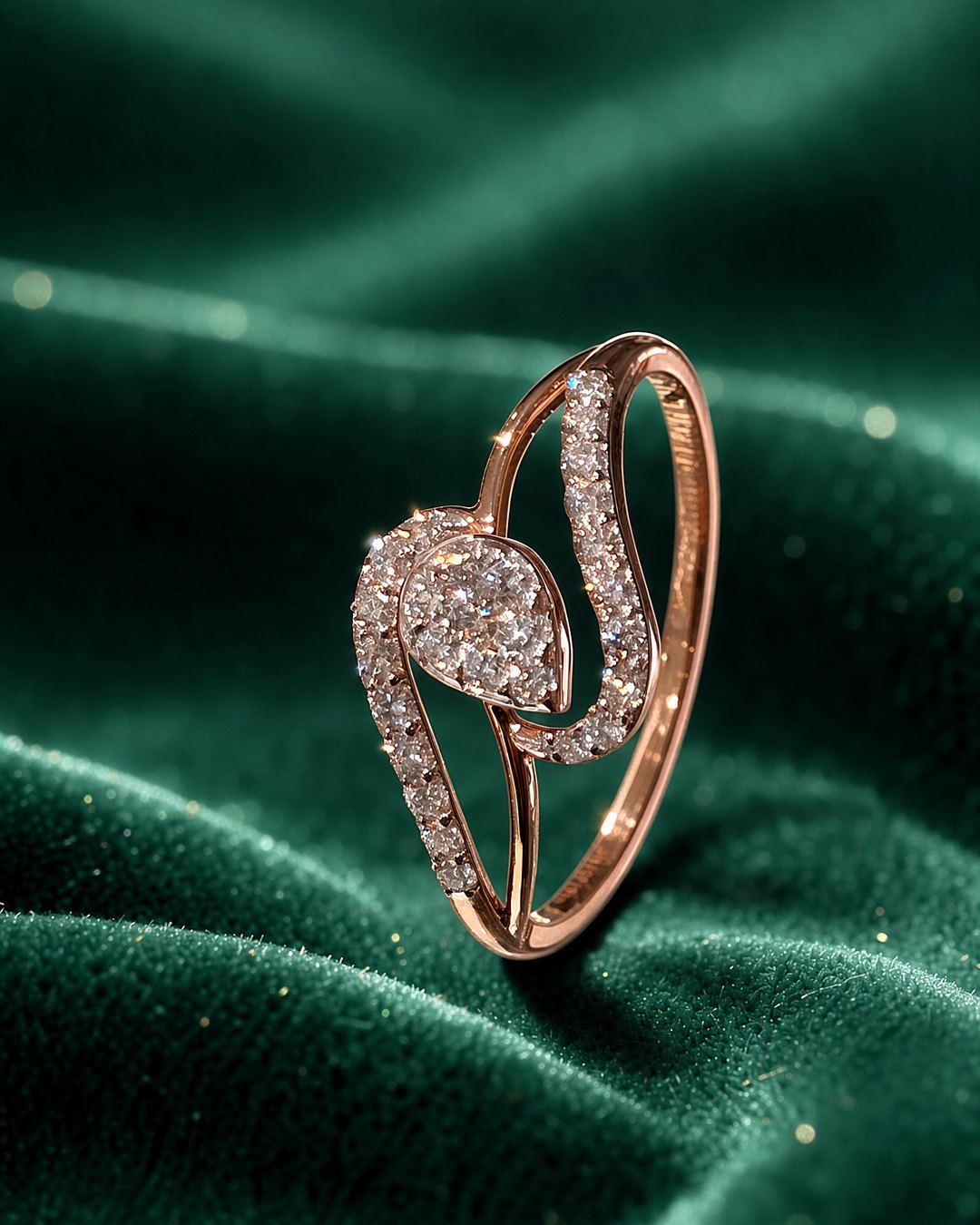 Swirl Cluster Diamond Ring, 18K Rose Gold, 0.21 ct