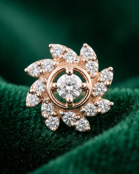 Swirl Flower Diamond Nose Pin, 18K Rose Gold, 0.10 ct