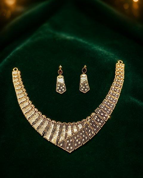 Tapered Panel Collar Necklace Set, 22K Gold, 21.680 g