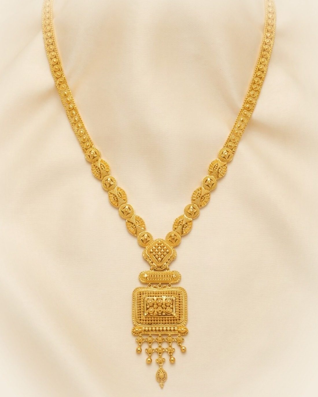 Temple Box Pendant Long Necklace, 22K Gold, 44.080 g