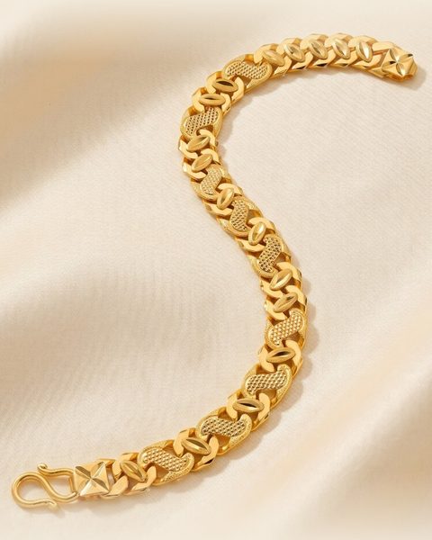 Textured Link Men's Bracelet, 22K Gold, 10.130 g