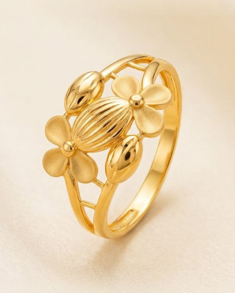 Twin Flower Dome Ring, 22K Gold, 1.625 g