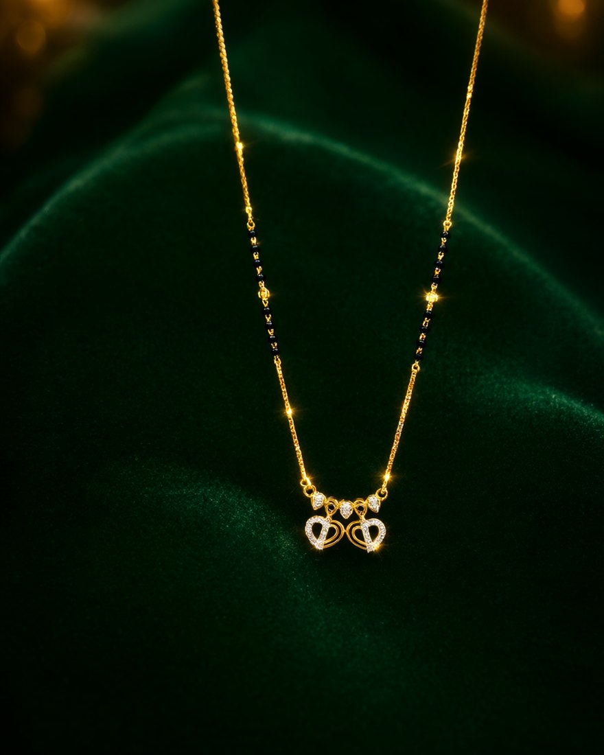 Twin Open Heart Mangalsutra, 22K Gold, 4.920 g